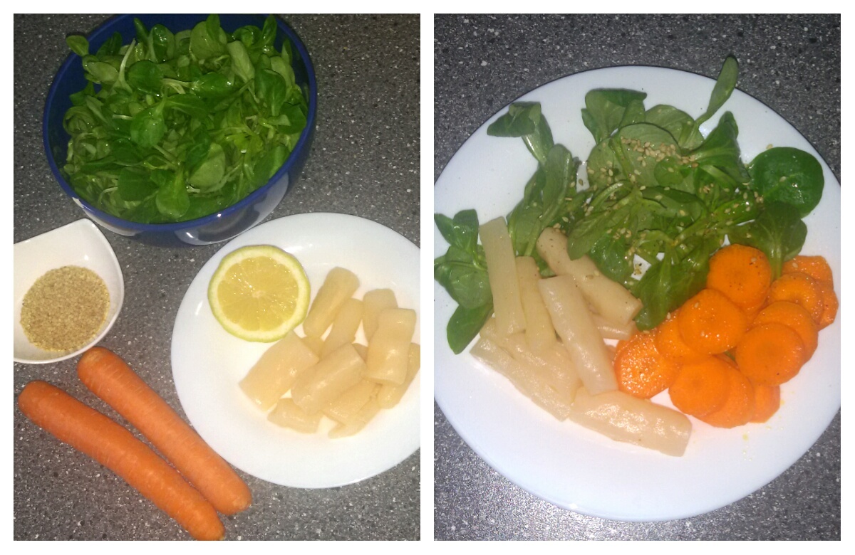 Feldsalat mit Möhren und Schwarzwurzeln als vegane Vorspeise an Weihnachten