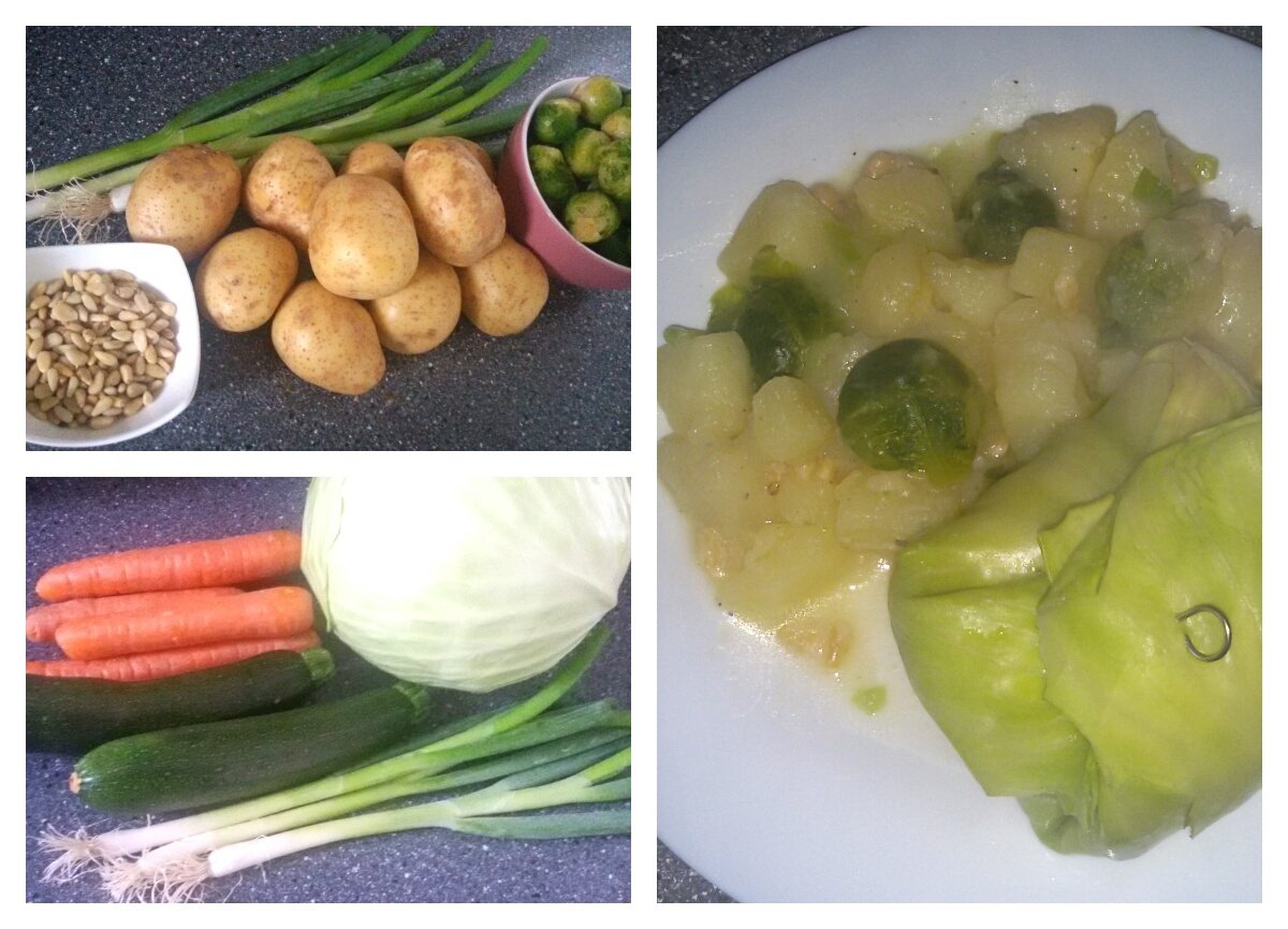 Vegane Kohlrouladen mit einer Kartoffel-Rosenkohl-Pfanne als festliches Hauptgericht
