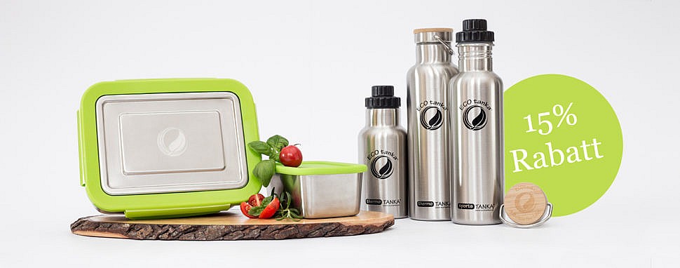 15% Rabatt auf nachhaltige Trinkflaschen & lunchBOXen von ECOtanka ECOtanka Trinkflaschen