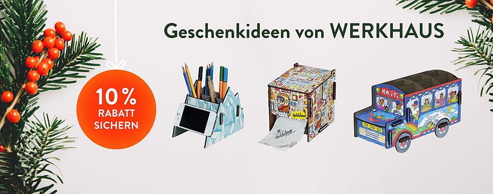 10 % Rabatt von WERKHAUS für coole Weihnachtsgeschenke mit sozialem Impact! 10 % Rabatt WERKHAUS Weihnachtsgeschenke sozialem Impact