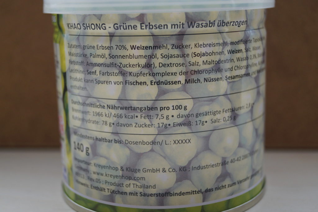 E-Nummern Zusatzstoffe E150D Wasabi Erbsen